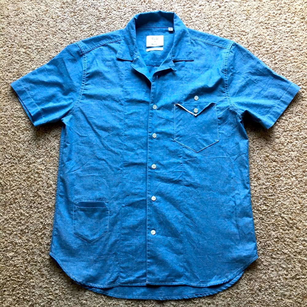 Billy Reid Selvedge Chambray Loop Collar SS Shirt
